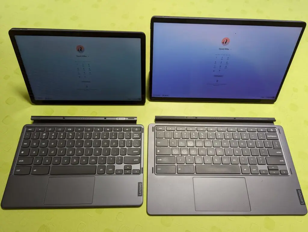 Some Chromebooks like these Lenovo models, server double duty as tablets.