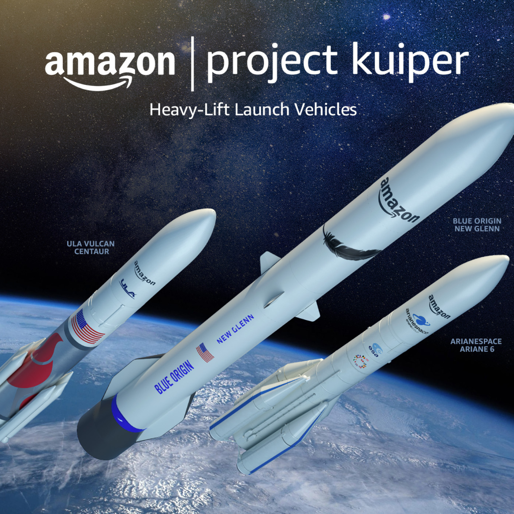 An artist depiction of Jeff Bezos Amazon's Project Kuiper rocket.